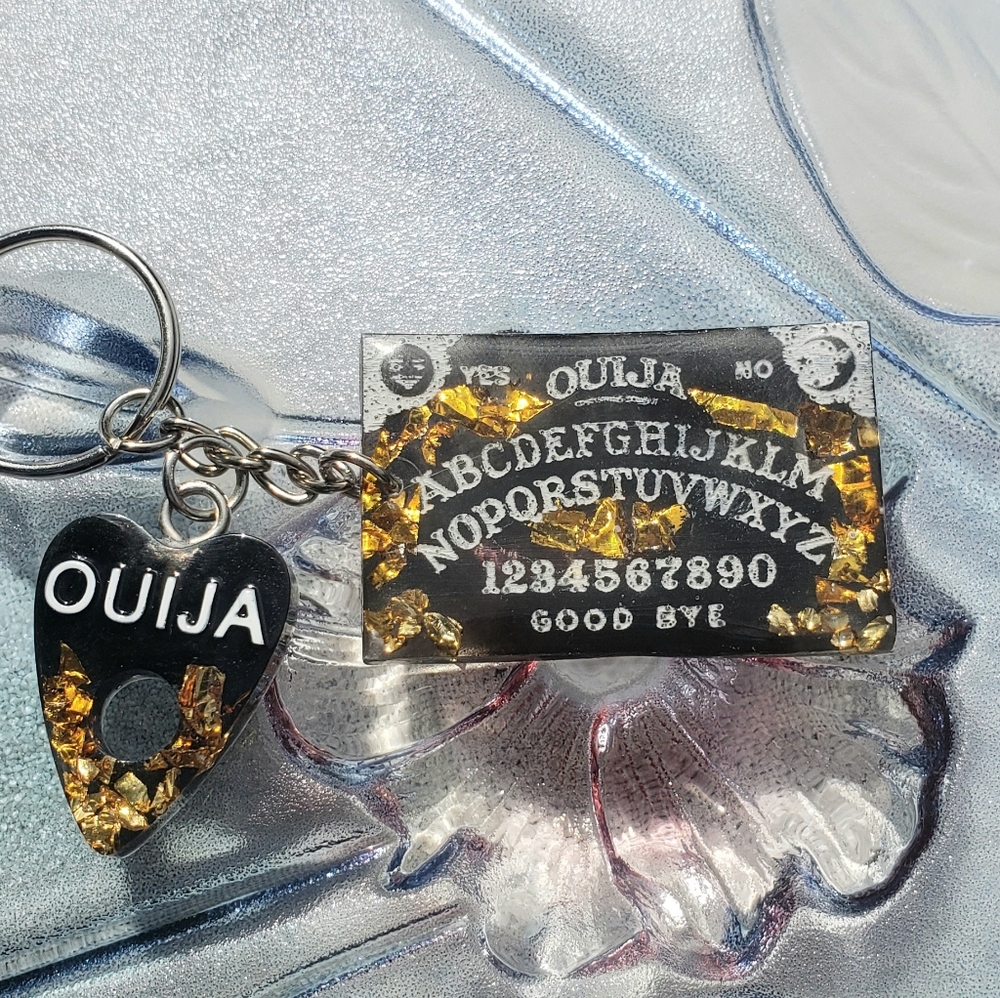 Gold Glass Chip Ouija Board Keychain/Stainless Steel Keychain/ Resin Art